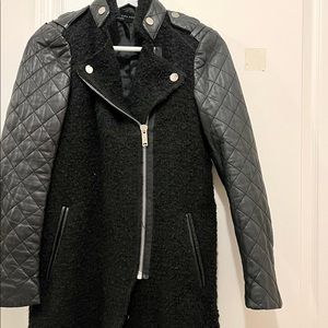 Zara wool mix & leather sleeve black moto coat